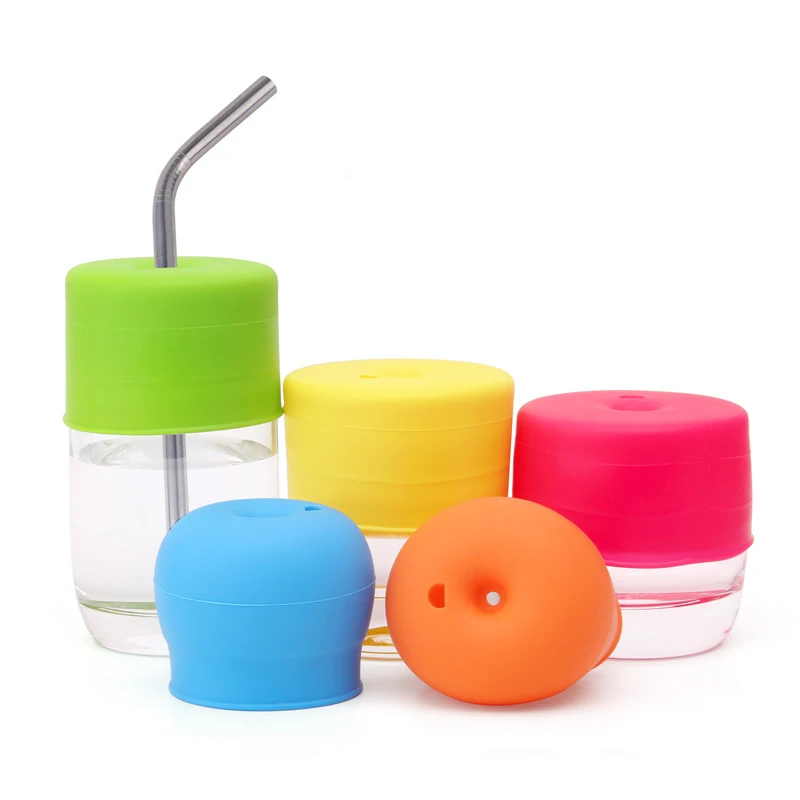 

Silicone Cup Cover Glassware Lid Spill-Proof Sippy Cups Straw Lids Kitchen Supplies copo Accessories For Baby Toddlers And Kids