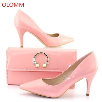 

OLOMM Pink Color New Fashion Italian Shoes With Matching Bags African High Heel Women Shoes and Bags Set For Prom Party.L-9