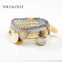 Wild& Free многослойные, в стиле бохо оболочки с украшением в виде кристаллов Браслеты& Браслеты-кольца с Для женщин длиной манжетой к бисером Браслеты для женщин браслеты Модные украшения