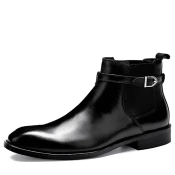 

2019 Luxury Designer Men Boots Genuine Leather Dress Boots High Quality Cow Leather Pointy Ankle Boots Man Casual shoes