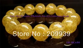 

huij 00276 High Quality Gold Hair Rutile Quartz Men's Bracelet Big Round 16mm Rutilated