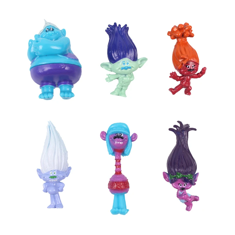 

4cm Trolls 6pcs/lot Figure Toy Poppy Branch DJ Suki Biggie Guy Diamond Smidge Fuzzbert Cloud Guy With Long Hair Mini Model Dolls