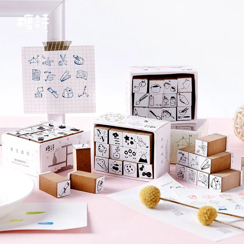 

12pcs/lot Small objects series wood stamp DIY craft wooden rubber stamps for scrapbooking stationery scrapbooking standard stamp