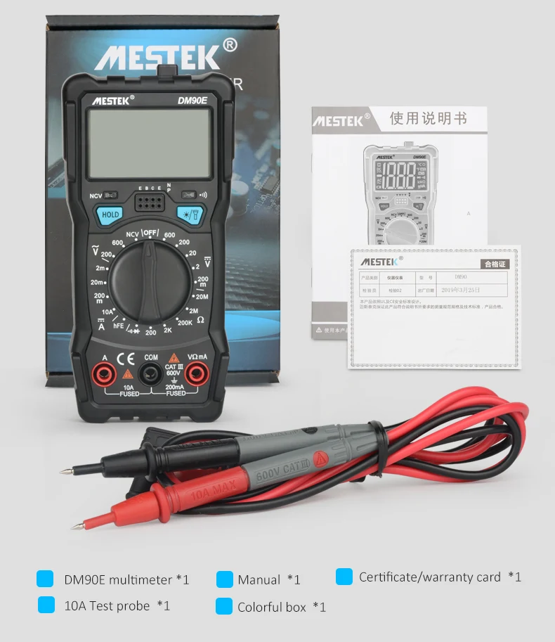 MESTEK DM90E мультиметр DC/AC Измеритель сопротивления тока напряжения NCV True RMS портативный цифровой мультиметры измерительный инструмент