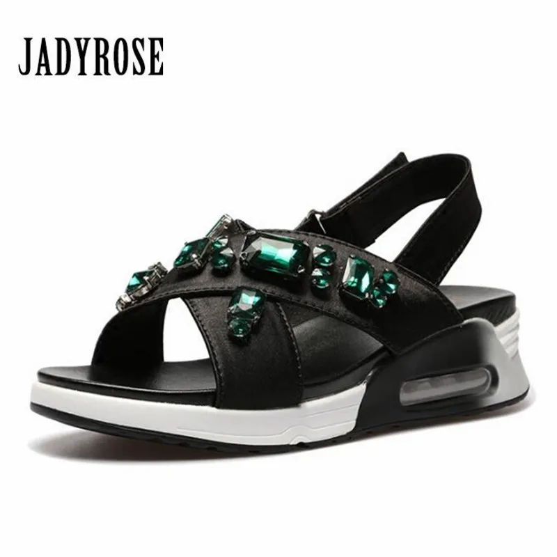 

Jady Rose Rhinestone Decor Women Flat Sandals Comfortable Wedge Shoes Woman Cool Beach Shoes Sandalia Feminina Creepers