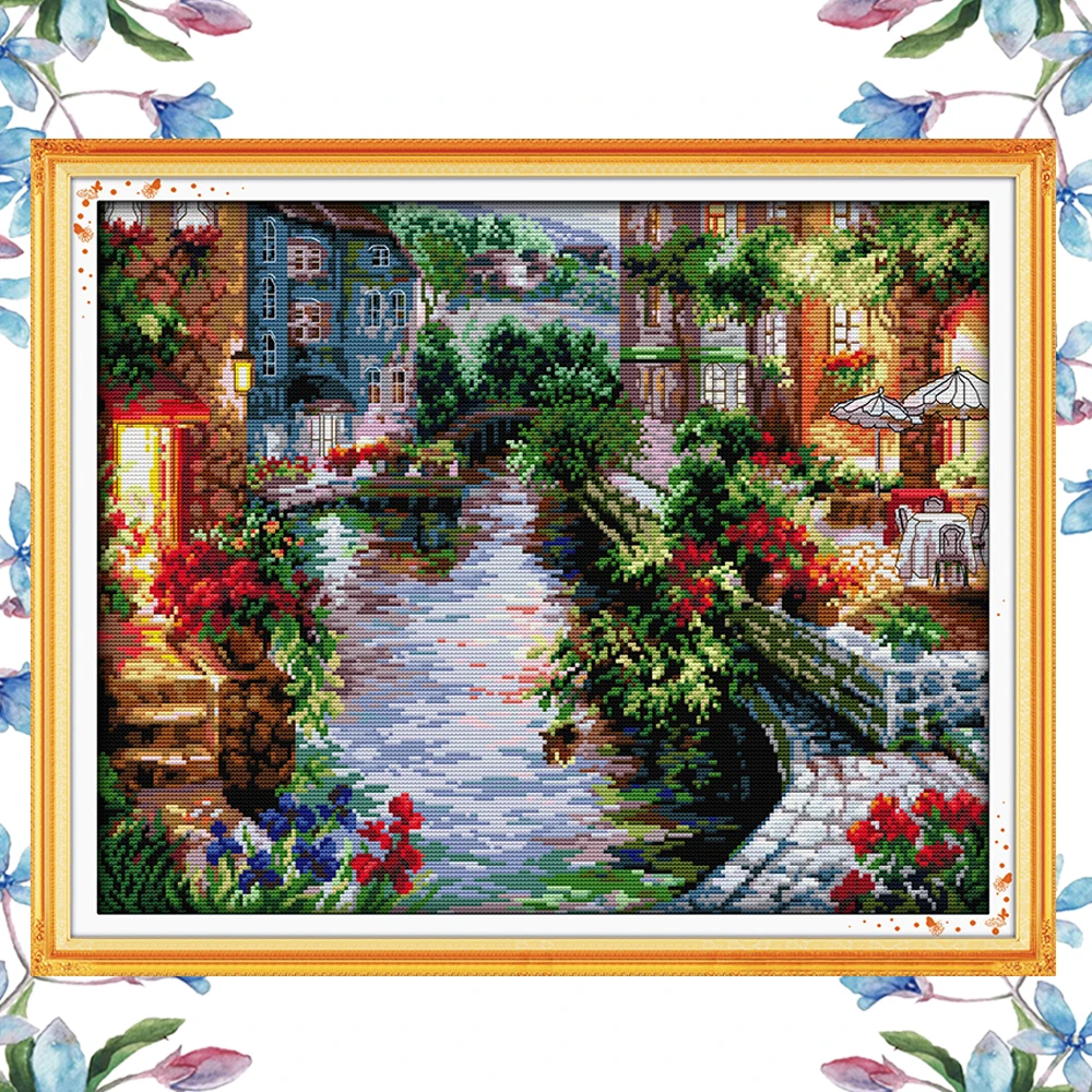 NKF домики у озера Китайская вышивка крестиком картина рукоделие ...