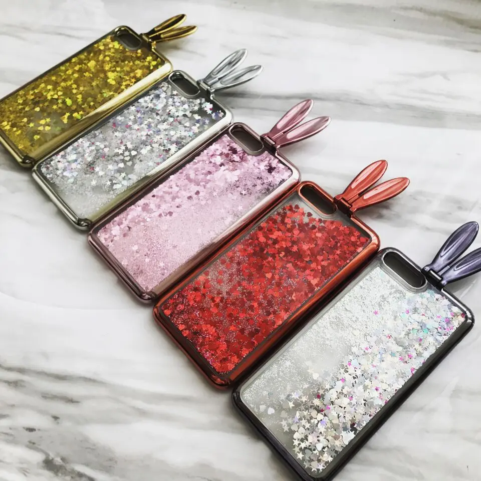 3D Cute Rabbit Ear Stander Case For iPhone X 8 7 7plus 6 6s plus Soft Silicon Glitter Liquid Quicksand |