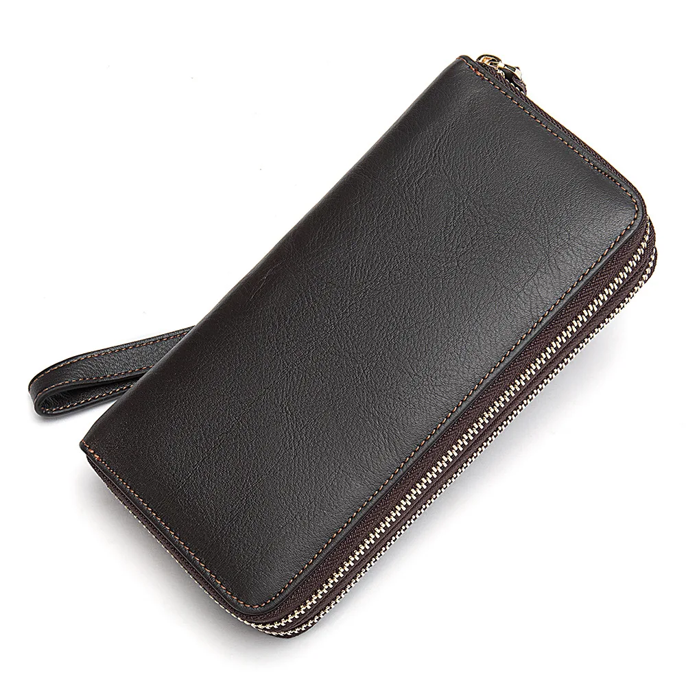 

Luxury Cowhide Men Clutch Bag Mens Wallet Double Zipper Business Purse Card holder Big Capacity Phone Coin Bags Carteras Mujer