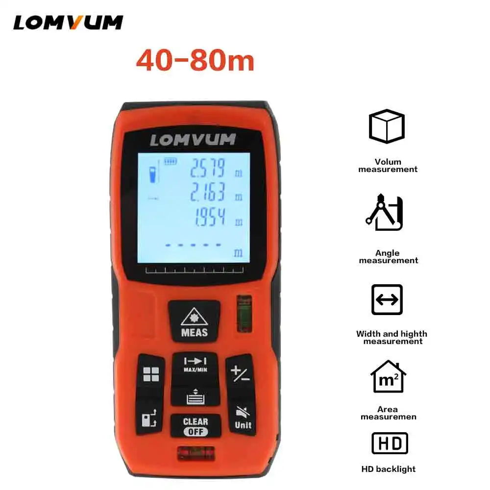 

LOMVUM 40M 60m 80m Laser Range Finder Digital Distance Meter Measurer Battery-Powered Tape Distance Measurer Lazer Metreler