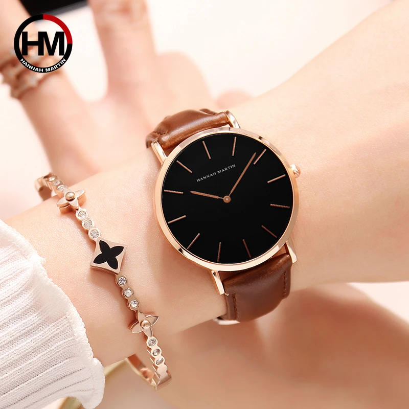 Ханна Мартин бренда модные простые Японии кварцевые часы кожаный ремешок нейлон часы Для женщин Аналоговый Водонепроницаемый наручные часы