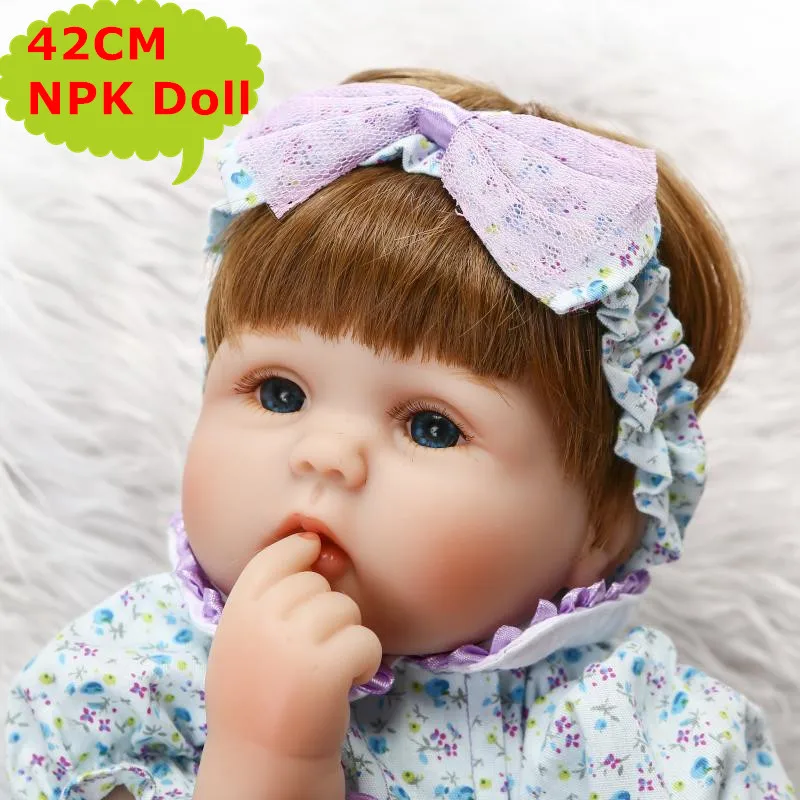 

New 42CM Soft Silicone Reborn Baby Dolls Adora Bebe Reborn Menina In Purple Floral Dress Realistic Babies Toys Girls Brinquedo