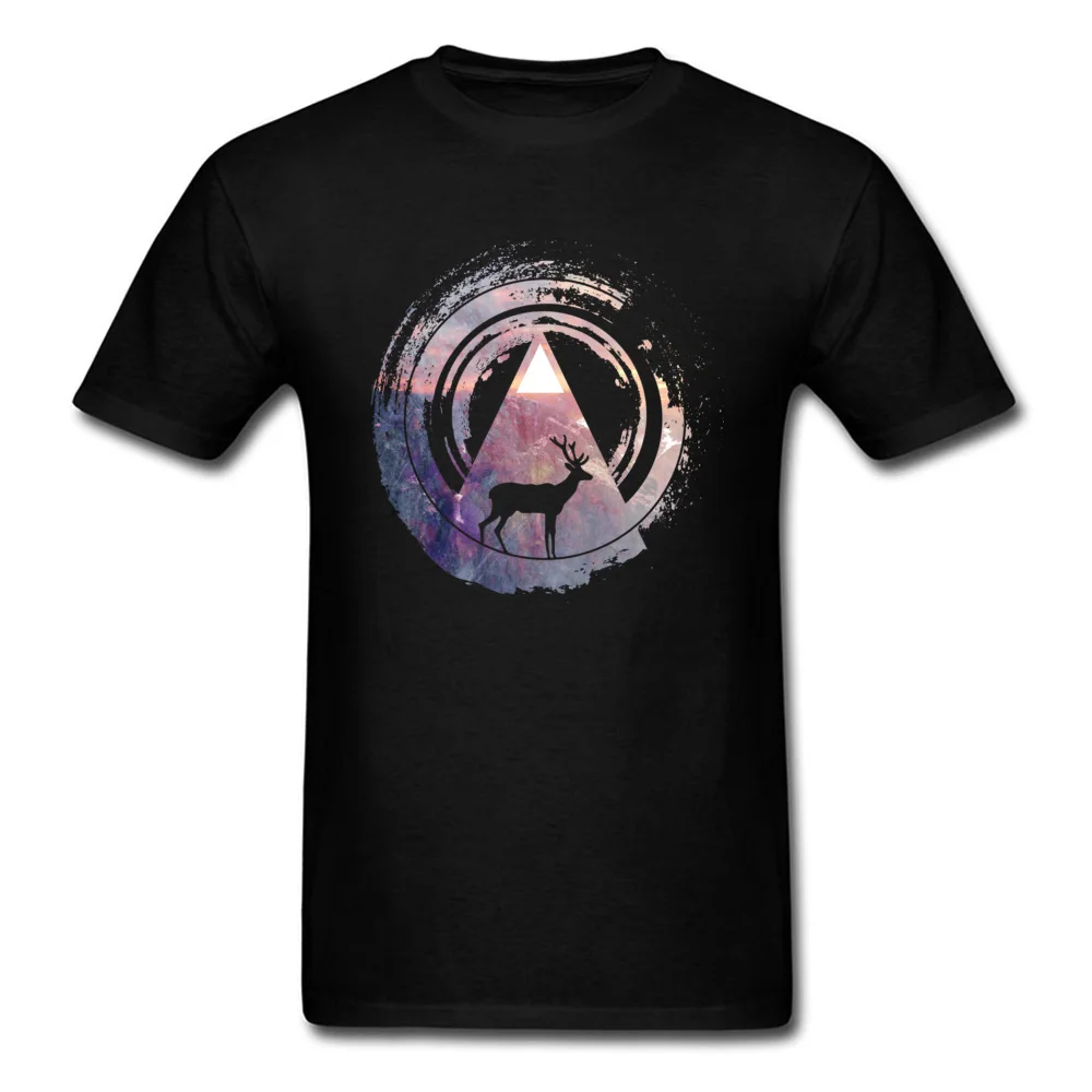 Party Short Sleeve Tops & Tees Father Day Round Neck Cotton Fabric Men T-Shirt deer mountain Party T-shirts Funny deer mountain black