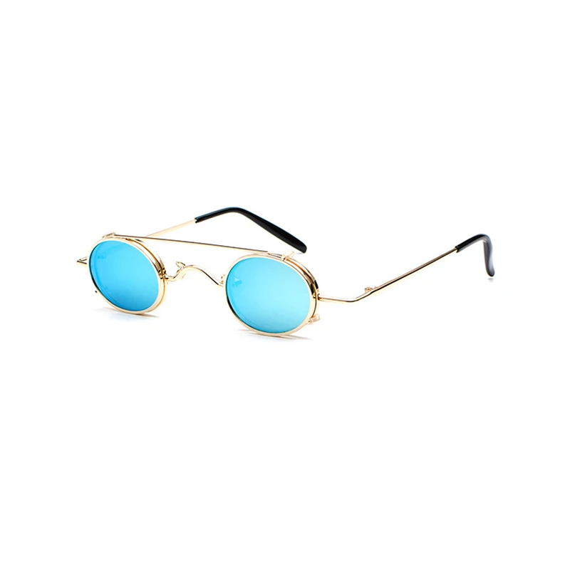 Брендовые дизайнерские черные маленькие круглые солнцезащитные очки мужские готические стимпанк Солнцезащитные очки женские Модные Ретро винтажные очки - Цвет линз: Gold Blue