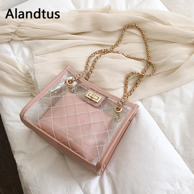 

Alandtus Transparent Bags For Women Handbags Waterproof Crossbody Bags Chain Women Shoulder Messenger Bag Bolsa Feminina