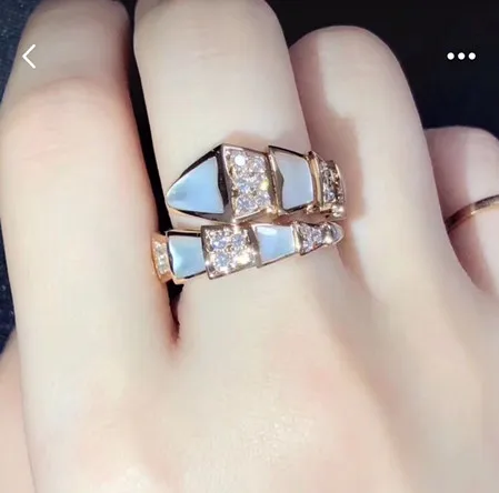 

Brand 925 Sterling Silver Jewelry For Women Snake Rings Full cz Snake Rings mother of pearl shell slim thin Adjustable Ring