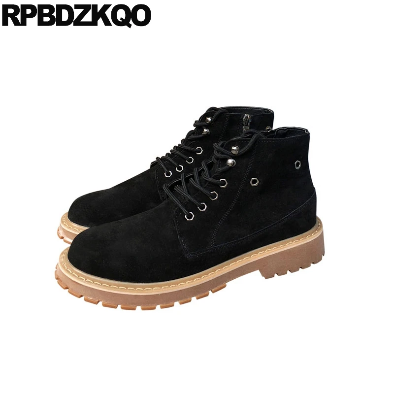 

men 2018 lace up short zipper army shoes suede vintage ankle retro combat boots british style fall black military comfortable