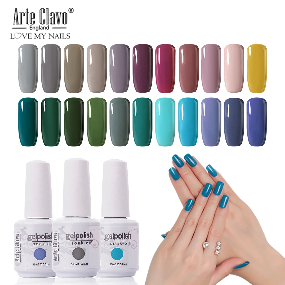 

Arte Clavo Gel Nail Polish 15ml Soak Off UV Gel Varnish 244 Colors Pure Color Manicure Nude Pink Purple Gray Nail Gel Lacquer