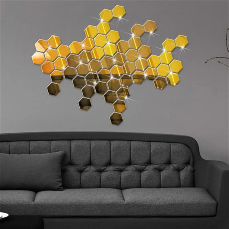 Details about   12 Pcs 3D Mirror Hexagon Vinyl DIY Removable Wall Sticker Decal Home Art Décor