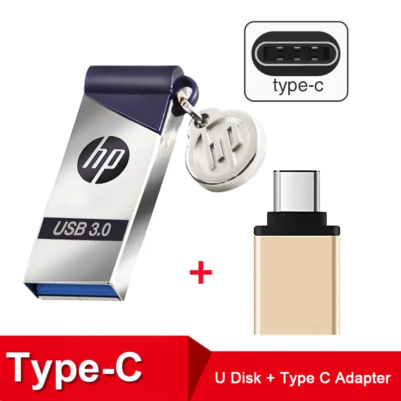 Флешка hp X715W USB3.0 высокое Скорость USB флэш-накопитель 16 ГБ 32 ГБ, 64 ГБ и 128 Гб флешки Пользовательские DIY Симпатичный мини металлический usb-флеш-накопитель Флеш накопитель флешки - Цвет: X715W-Plus Tpye-c
