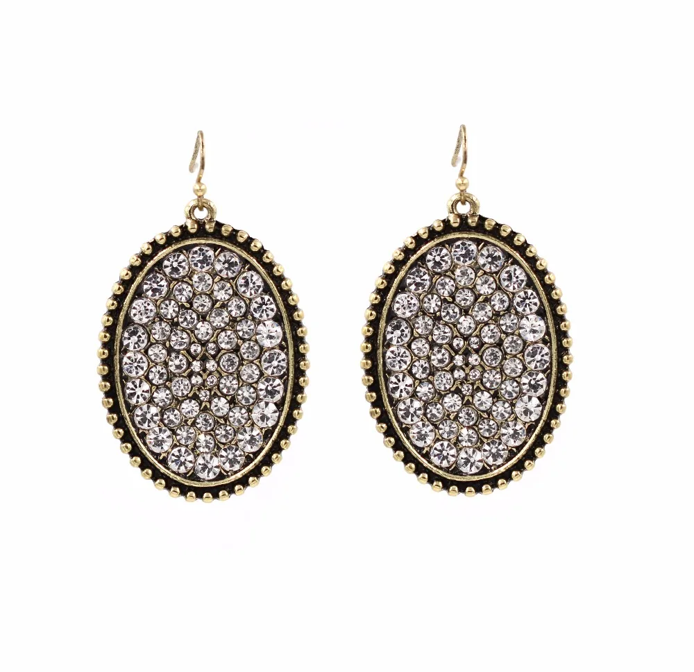 

New Fashion Pave Crystal Oval Designer Inspired Anti Gold Heavy Tear Drop Earrings For Women