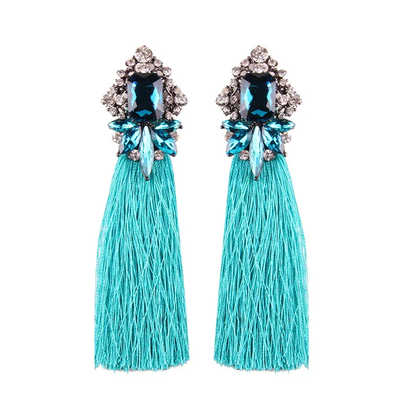 Изысканные серьги с кисточками и кристаллами для женщин, женские серьги с длинными нитками, аксессуары для ушей, женские серьги moda aretes 3B4007 - Окраска металла: blue