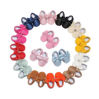 

Baby Girls Shoes First Walkers Newborn Baby Moccasins Soft Boy Girl Bow Soft Soled Non-slip Footwear PU Shoes 0-24M #05