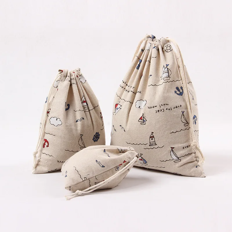 1 шт. синий якорь Drawstring хлопок льняной сумка для хранения подарков Конфеты чай