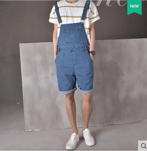 NEW ! HOT !Japanese Denim Bib shorts young men thin tide spring 2016