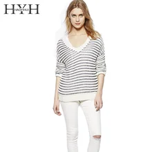 HYH HAOYIHUI 2018 Fashion Sexy Black-white Stripe Women Sweater Female Long Sleeve V-neck Knit Casual Pullover Sweaters Lady