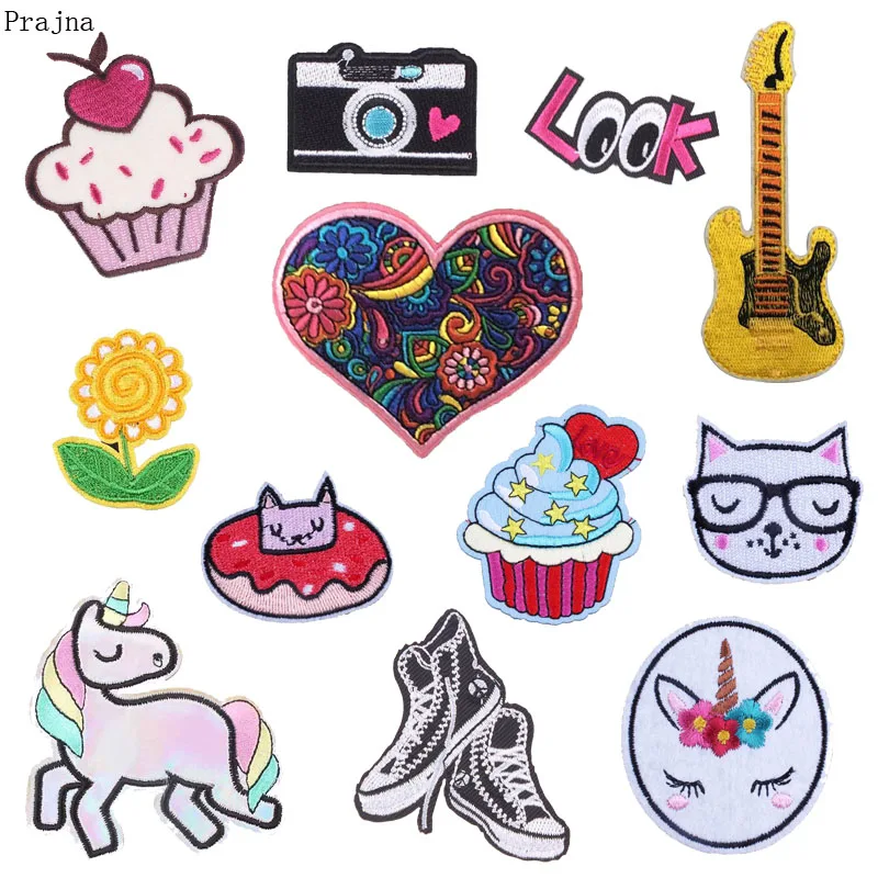 

Prajna Sewing Unicorn Grumpy Cat Patch Cupcake Guitar Iron On Cartoon Patches Embroidery Cute Patches For Clothes Applique Badge