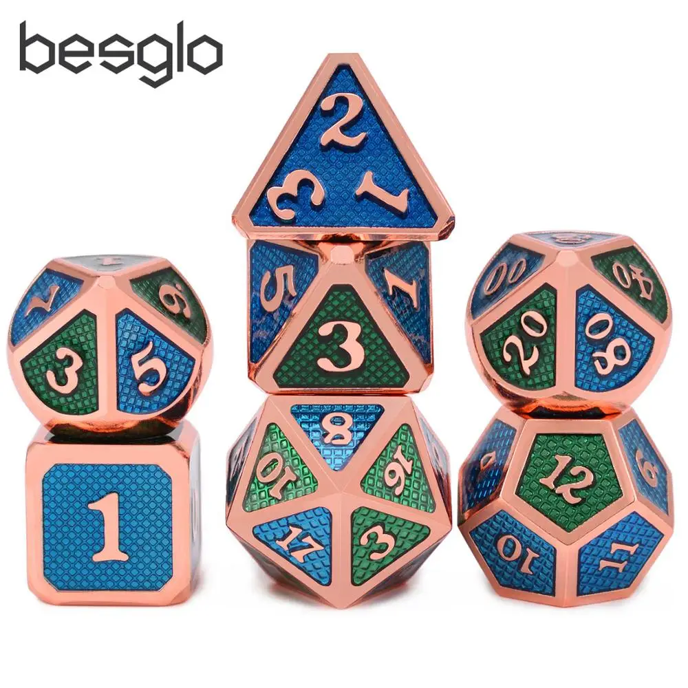 

Two-Tone Metal Dice DnD RPG New Design Dragon Scales for Good Rolling Blue&Green