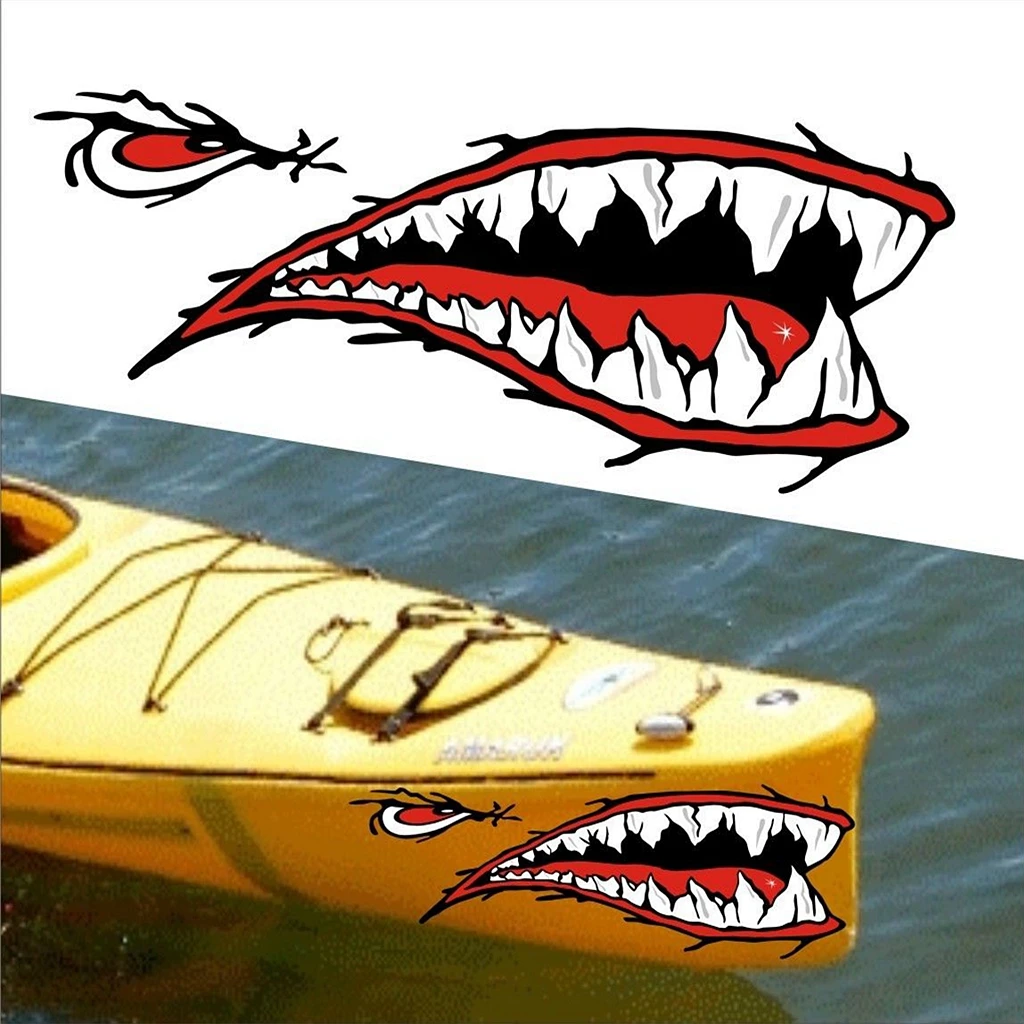 2 шт большие зубы акулы рот виниловые мотоциклетные наклейки с изображением лодки для сидения сверху каяк каноэ океан лодка водонепроницаемый и прочный