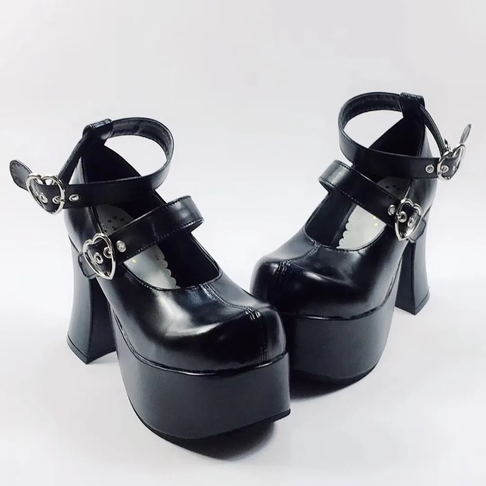 Японский Harajuku 9 см на высоком каблуке черного цвета в стиле панк квадратный Высокая платформа Косплэй обувь Лолита милые дамские туфли-лодочки
