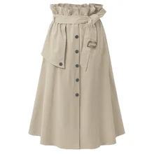 Летние женские юбки, миди до колена, Корейская элегантная юбка на пуговицах с высокой талией, Женская плиссированная юбка трапециевидной формы с поясом