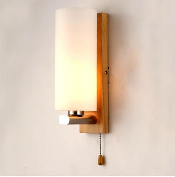 

Northern Europe simple wood wood wall lamp with switch fashion mirror front lamp for stairs passageway