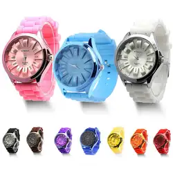 Подарок Мужская мода желе гель кварца Спортивные наручные часы Женева силиконовой резины