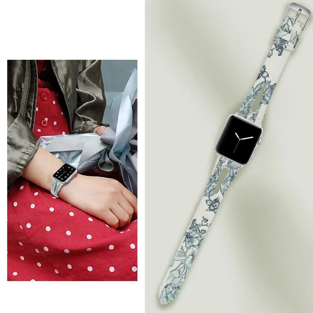

Newest Hollow Leather Strap Replacement Watch Band Anti-scratch Drop Resistant Printed Wristband For Apple Watch IWatch 1 2 3 4