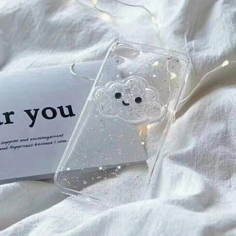 Cute Glitter Powder Smile Face Clouds Mobile Phone Case For iPhone X Soft TPU Dynamic Beads Back Cover For iphone 6 6s 7 8 Plus Case (5)