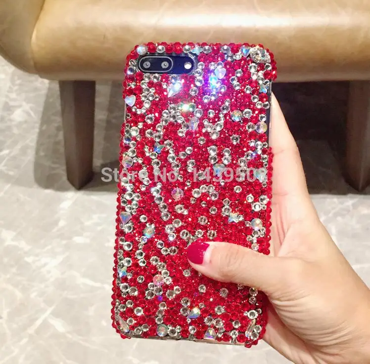 

For Oneplus 6 3 3T 5 5T 7 One plus 3 5 6 6T 7 Pro Handmade Rhinestone Case Full Red Diamond Cover