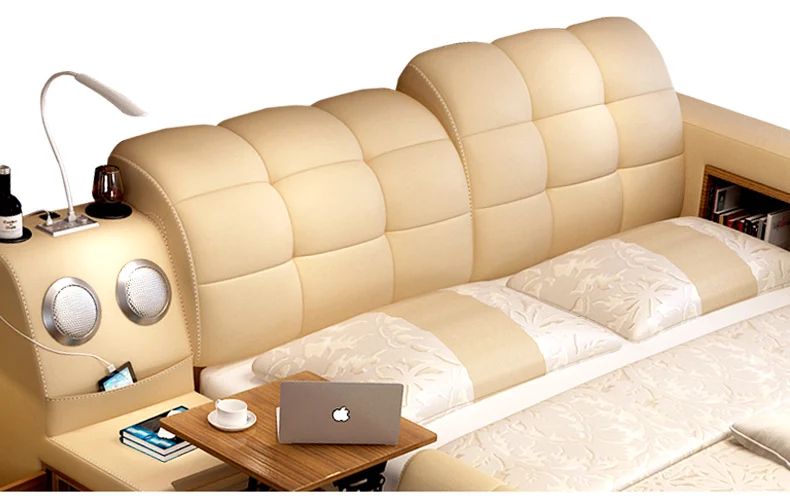  Genuine leather bed frame with storage and safe Modern Soft Beds Home Bedroom Furniture cama mueble - 32895102473