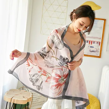 

2019 new flowers scarf silk scarf hijab scarf foulard femme shawl pashmina sjaal summer beach sunscreen head scarf cachecol
