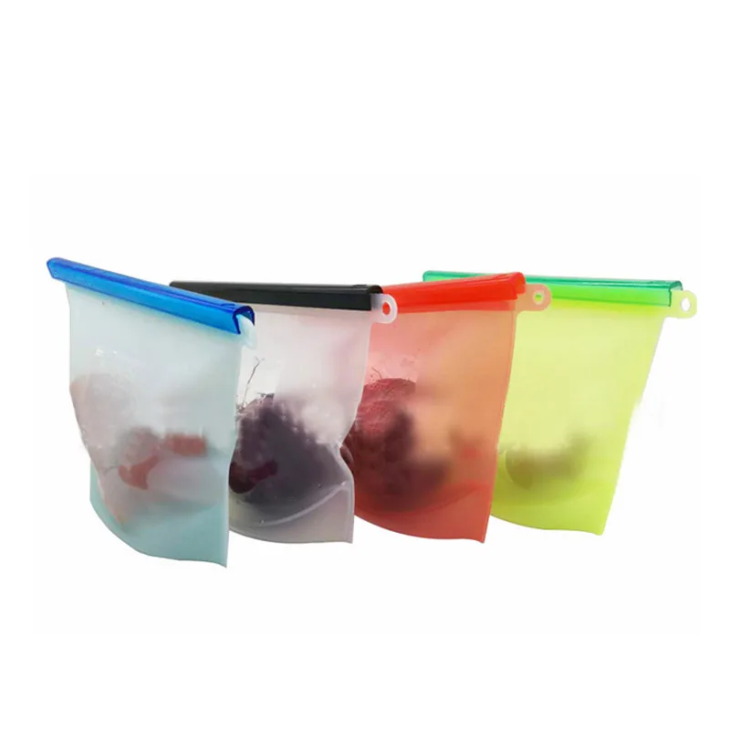 4pcs Reusable Silicone Vacuum Seal Food Fresh Bag Fruit Meat Milk Storage Containers Refrigerator Bag Ziplock Kitchen Organizer