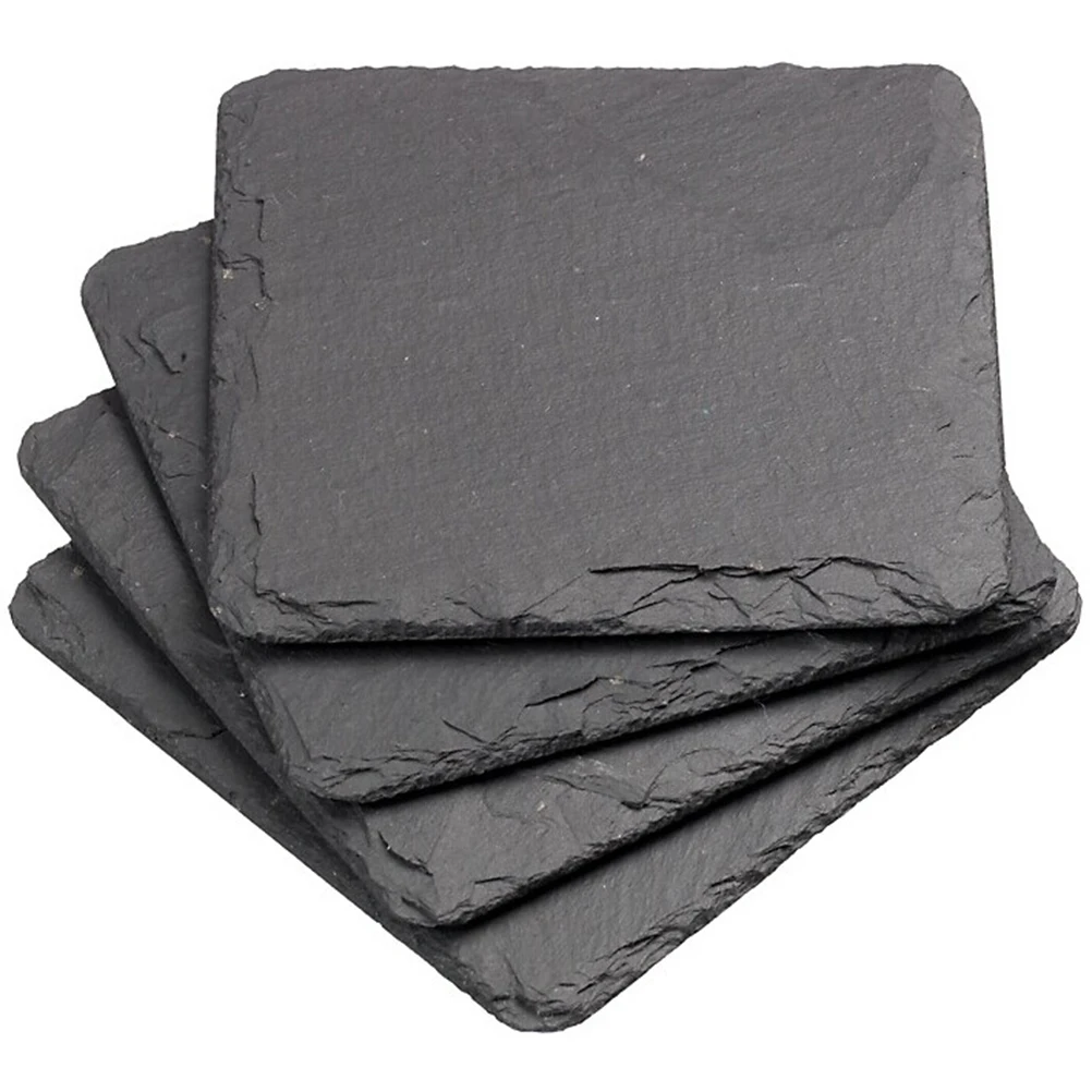 

4pcs 10*10CM Natural Slate Drink Coasters Glass Mug Cup Mats Pats Table Placemats (Black)