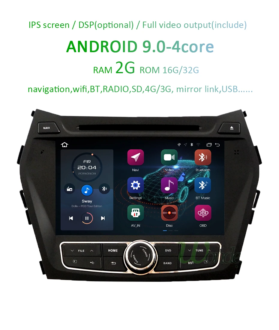 Excellent DSP 4G 64G Android 9.0 IPS SCREEN 2 Din CAR DVD PLAYER For Hyundai IX45 Santa fe 2013 2014 GPS player navigation radio stereo 2