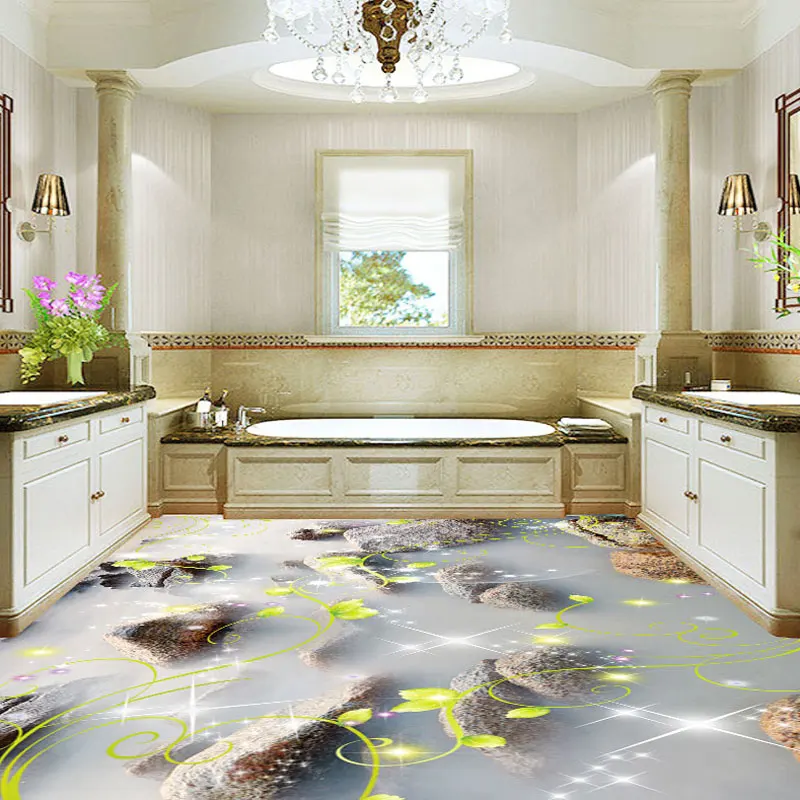 3D Vinyl Flooring Wallpaper Murals Stone Photo Hotel Bathroom Floor