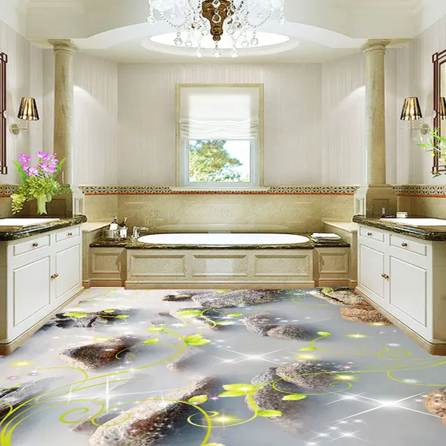 3D Vinyl Flooring Wallpaper Murals Stone Photo Hotel Bathroom Floor