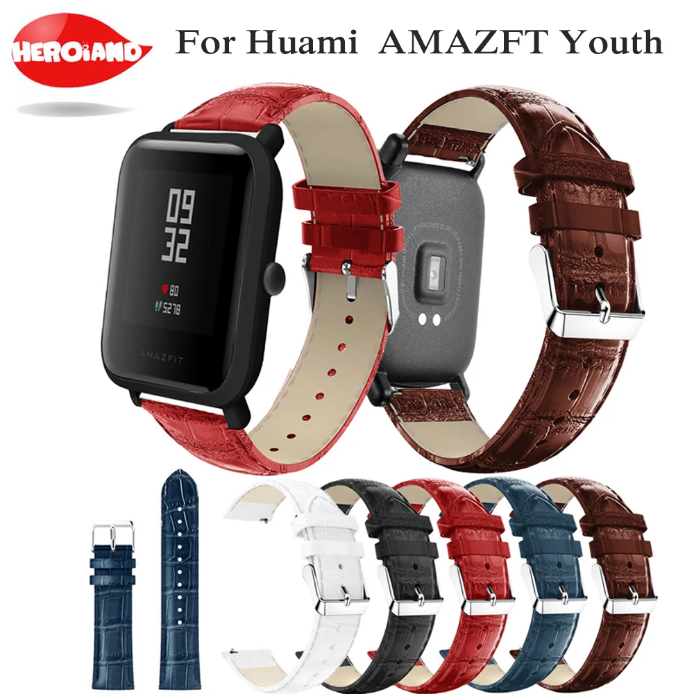 

Crocodile Belt Straps For Xiaomi Huami Amazfit Bip BIT Lite Youth leather Smart Watch band for amazfit Bracelet 20mm Sports