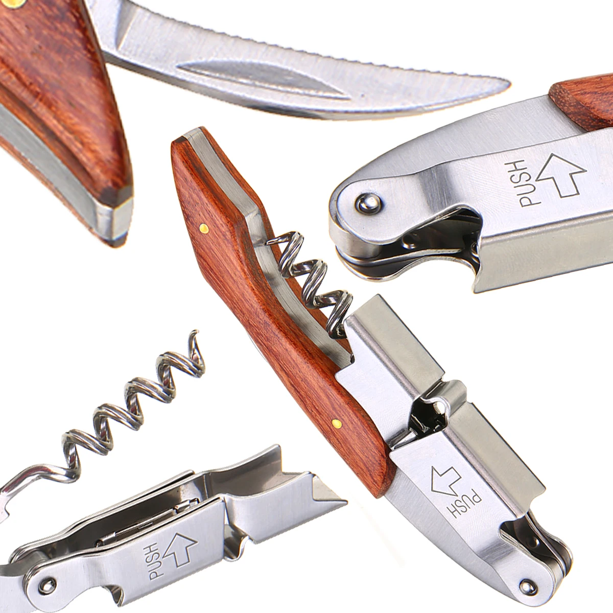 1pc Professional Wine Opener Portable Multifunction Screw Corkscrew Bottle Openers with Wood Handle Bar Kitchen Gadget
