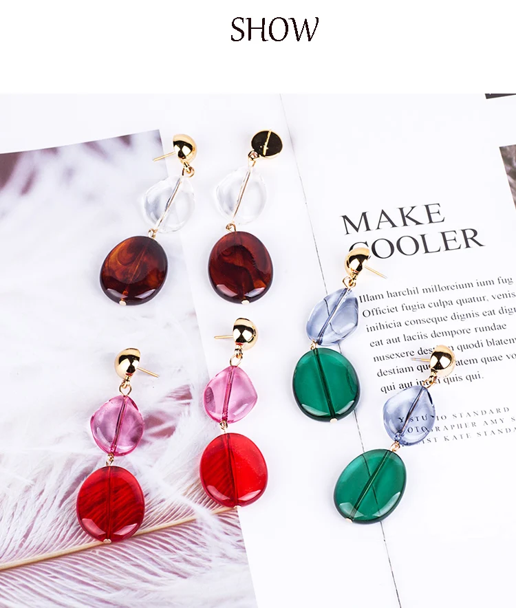 YUQINQIN Trendy Drop Earrings for Women 2018 Summer Long Red Resin Earings Fashion Elegant Acrylic  Dangling Crystal Earring (5)