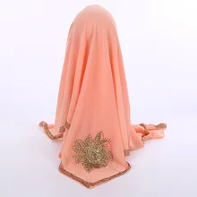 Стиль жемчужный шифоновый квадратный хиджаб шарф с аппликацией большой цветочный декор Ислам женская Роскошная мусульманская шаль с алмазными краями